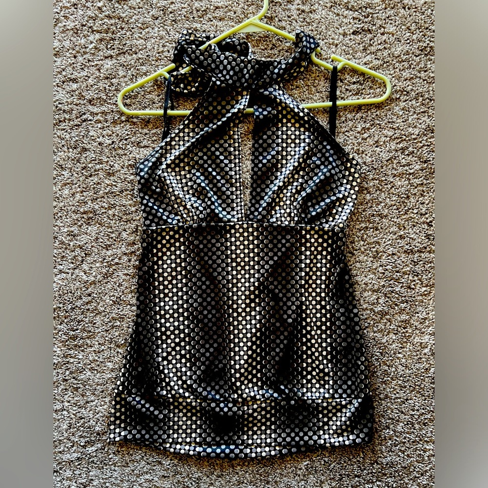 Silk halter top with peek-a-boo front panel